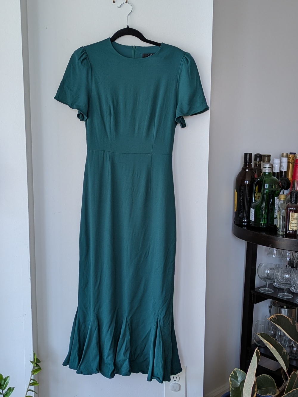Teal Midi Dress with Flared Hemline
